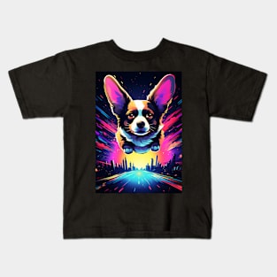 Flying Corgi Funny Dog Lover Cyberpunk Kids T-Shirt